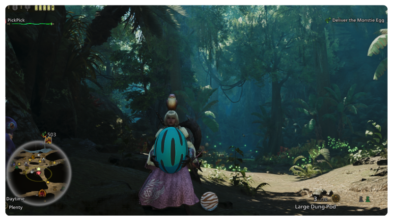 Screenshot of an egg carry quest from Monster Hunter Wilds