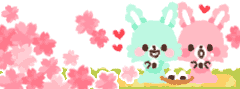 Footer with two rabbits on a hanami picnic