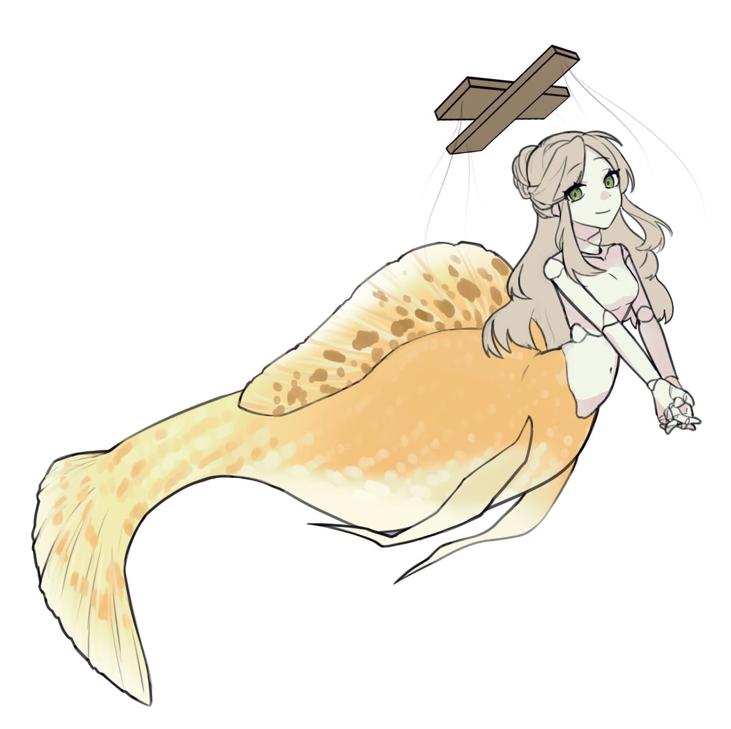 Razaldia as a mermaid with light orange fins.