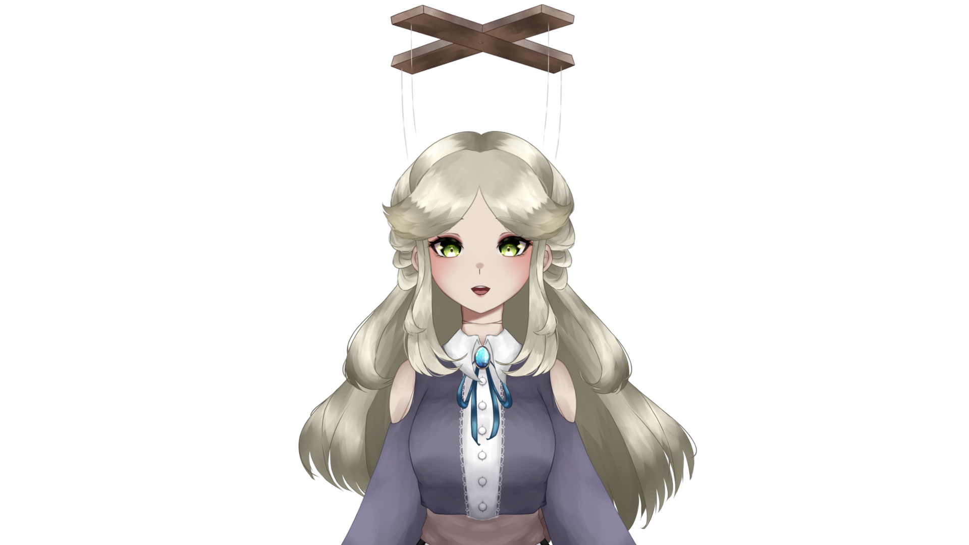 Headshot of blonde marionette vtuber Razaldia